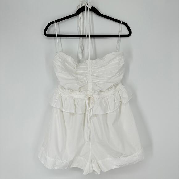 CIRCUS NY Elyse Cotton Halter Romper White Ruffle Pockets New Womens Large - Picture 2 of 9